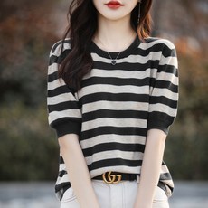 lofei 여성 여름 시원한 스트라이프 반팔 니트 TX06