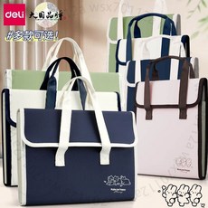 得力 文件袋 學生專用 試捲收納袋 帆佈 多層 手風琴手提式大容量, 1個, 陞級7層/粉嫩 可裝450張 贈分類標貼,帆佈材質/防水耐用/大容量