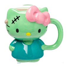Silver Buffalo Sanrio 헬로 키티 할로윈 해골 코스튬 세라믹 3D 조각 머그 591.5ml(20온스), Hello Kitty Frankenstein Hallo