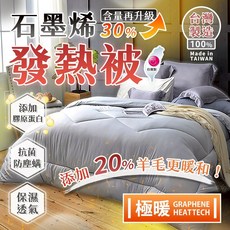 石墨烯羊毛發熱被-2025冬季新款，恆溫保暖，親膚舒適，提升睡眠品質, 灰色