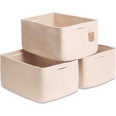 내추럴코지 수납 바구니 6.8x3x7.6 3팩 정리용 면 로프 직조 장난감 수납함 선반 세탁 담요 옷 옷장 주방 욕실 선물용, 3-Tone Brown
