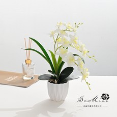 仿真三叉蝴蝶蘭盆栽 居家裝飾 攝影道具 婚慶裝飾 仿真花擺件, 2025472 白色 三叉蝴蝶蘭盆景, 1個