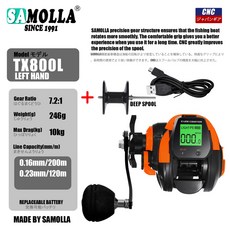 【A 優選】新款數顯水滴輪 海釣筏釣橋釣船釣出口日本漁輪usb充電深度記憶報警, 橘色左手+深線杯