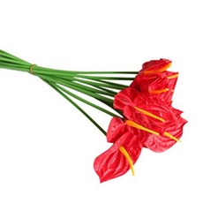 AntranStore 20피스 인공 안스리움 꽃 리얼 터치 가짜 꽃 홈 데코 꽃꽂이 부케 (옐로우), 레드