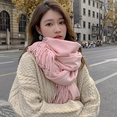 -韓版超長秋冬新款流蘇絲巾披肩 純色仿羊絨圍巾圍脖 加厚高質感保暖圍巾 男生圍巾 素面圍巾 仿羊絨 圍脖 披肩