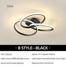 북유럽 LED 펜던트 조명 침실 거실 다이닝 룸 샹들리에 럭셔리 링 매달려 램프 홈 장식 실내 조명기구, [06] Black Square 52cm, [01] Warm White(no RC), 1개
