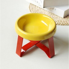 寵物碗 貓狗碗架 飛碟碗 餵食器 貓咪水碗 預防打翻, 1個, 寵物碗-亮光黃+紅架-1個