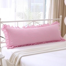 K MASANIJI 라이트 블루 화이트 격자무늬 러플 깅엄 침구 바디 필로우 커버 100% 면 체크 무늬 빈티지 농가 장식 침대 베개 샴 봉투 클로저 - 50.8cm x 13