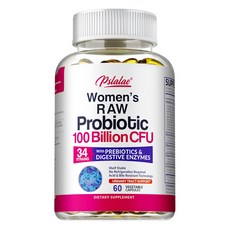 Pslalae 女性益生菌 1000億CFU 34菌株 益生元 消化酵素, 60組