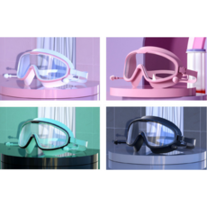 김서림방지 귀마개 일체형 수경 물안경+보관케이스, 블랙, 1개