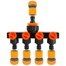 수도 호스연결구 4구 수도분배기(1개) + 원터치 호스 커넥터 19mm(5개), 혼합, 1세트