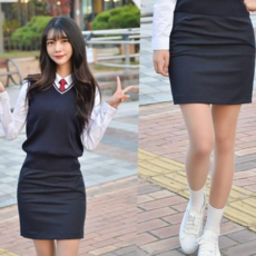 교복몰 (허리조절) 스판 네이비 교복치마 스커트_WC671DE