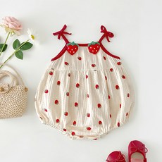 嬰兒連體衣2026夏季新款童裝甜美可愛草莓印花三角哈衣女寶寶爬服