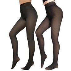 X-CHENG 플리스 안감 타이츠 시어 여성용 - 인조 반투명 따뜻한 팬티 스타킹 레깅스 시스루 두꺼운 타이츠 겨울용 블랙+블랙 스트라이프