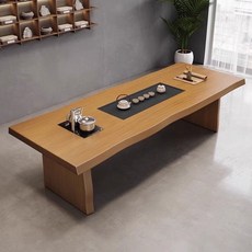 辦公室實木茶桌椅組閤：現代簡約泡茶桌、原木茶臺、一體式茶盤設計, 單桌280*80*75*8公分, 1個