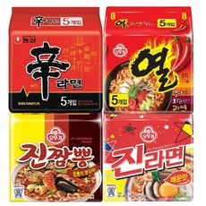 [천지라면] 열짬신세트 봉지라면세트 19개 (신라면 5입+진짬뽕 4입+진라면(매) 5입+열라면 5입) 인기라면 4종세트, 1세트