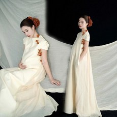 블랙 만삭 촬영 베이지 반목 화보 셀프 사진 임부복, 샴페인 드레스