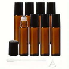 8/30pcs 유리 롤 온 병 10ml 빈 에센셜 오일 롤러 병 스테인레스 스틸 볼 드로퍼 피펫 여행 액세서리, 01 8pcs, 01 10ml 용량, 01 유리