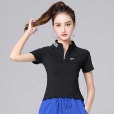 楊麗萍廣場舞服裝 運動曳步舞速幹舞蹈服, 黑色短袖上衣,5XL