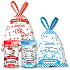 산리오 분리수거 끈있는 배접 재활용 쓰레기 비닐봉투, 시나모롤+헬로키티, 60개