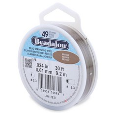 Beadalon 49가닥 스테인리스 스틸 비즈 스트링 와이어 0.015인치 / 0.38mm 새틴 실버 30피트 / 9.2m(30피트) 스테인리스 스틸, 0.61 mm / 0.024 인치, 30 피트 / 9., 브론즈