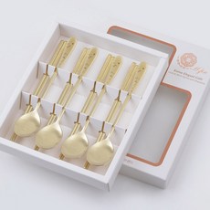 현진 멋쟁이 십장생 티타늄수저 4인세트 / 외국인가족 홈스테이선물 단체선물 회사 기업 방문손님 기념품 고급답례품 결혼식 팔순잔치 칠순잔치, 1세트, 십장생 4인, 금빛