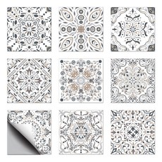 PVC 타일 시트지 세트 다양한 패턴 방수 주방 욕실 리폼 장식 15x15cm 9가지 다른 디자인 1세트 총 18개, 회색