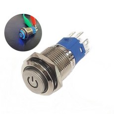 12V-24V 16mm 푸쉬락버튼 스위치 하이헤드 블루LED 전원링, 1개