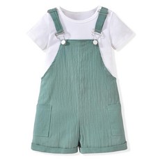 HINTINA 여아용 오버롤 반바지 세트 캐주얼 여름 의상 트렌디한 주머니 달린 롬퍼 다크 그린 122914