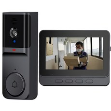 RUNDX 스마트 현관 무선 초인종 4.3인치 대형화면 고화질 야간 촬영 블루투스 비디 인터폰, 블랙