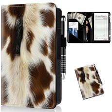 ACWDMKH Server Books for Waitress Waitress Servers 천연가죽 Waiter Wallet Cute Book Organizer 체크패턴 Wai, 화이트 브라운 소