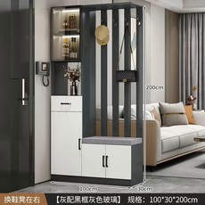輕奢玄關櫃 鞋櫃一體 現代簡約 屏風儲物櫃 100cm, 【輕奢灰】長100cm+右凳+燈,升級實木生態板