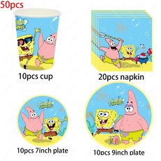 파티 선물 슬랩 풍선 식기 접시 어린이 팔찌 테이블보 장식 스폰지밥 가방 용품, 50pos