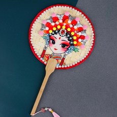 중국 경극 대나무 부채 만들기 10개 세트 DIY 재료 키트, 화려한 (가위 포함), 1개