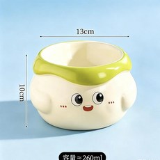 陶瓷寵物碗 可愛造型 大口徑斜口設計, 1個, 蘑菇頭-綠, 綠