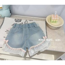 童趣小姐 精品拼紗蝴蝶結軟牛仔短褲 - 女童/男童/小童/中童/大童