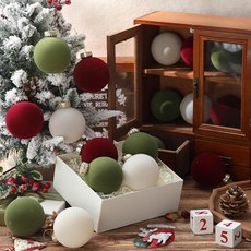 GemsCream 크림 레드 그린 벨벳 크리스마스 볼 벌크 8.9cm(3.15인치) 플록 트리 장식품 30개 플라스틱 장식 비산 방지 벽걸이 전구 루프 파티 휴일용 31833