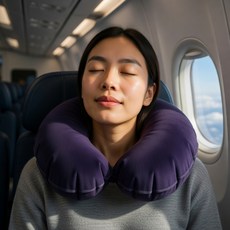 생활의 온기 에어 목쿠션 메모리폼 쿠션 아이필로우 에어목배게 에어목베개 휴대용미니목베개, 퍼플네이비