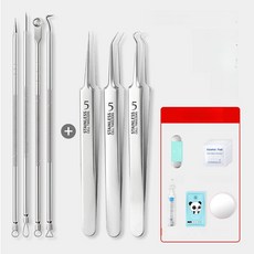 goyuz 독일기술 쥐젖 코 피지 제거 여드름 블랙헤드 압출기 핀셋 비립종 뾰루지 바늘 피부과 8종 세트 1개 은색, 7종 소금수 블랙헤드스티커 알코올면직물스티커, 기본 모델명/품번