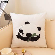 刺繡熊貓抱枕現代簡約黑白清新沙發靠墊ins枕套辦公室腰靠, 吃貨熊