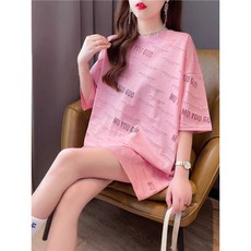 아빠하고나하고 29회 이승연 핑크레터링라운드티셔츠 루즈핏캐주얼