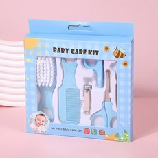 DFMEI 嬰兒指甲剪嬰兒護理套裝六件套兒童指甲剪鉗梳刷組合套裝, 1個, 藍色組合六件套(英文包裝):如圖