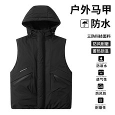 連帽工裝馬甲外套 绗棉復古機能風多口袋短款棉服 運動保暖棉大衣短版馬甲背心