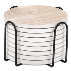 빌보트크 9개 음료용 세라믹 컵받침 커피 테이블용 흡수성 스타일 나무 테이블 종류의 컵에 한 4인치, Old Beige