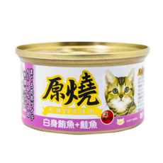 原燒 貓罐頭 白身鮪魚+雞肉 毛球自然排出 全齡貓, 80g, 24個, 白身鮪魚+鮭魚 42-YS-06