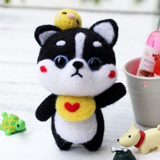 치프몰 양모펠트 DIY 패키지 세트, 039_병아리 블랙 시바견, 1개
