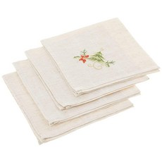 SARO LIFESTYLE 1710.N20S 자수 크리스마스 트리 디자인 리넨 혼방 냅킨 - 4개 세트 내추럴 50.8cm(20인치), SARO LIFESTYLE 1710.N20S 자수 크리