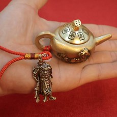 迷你龍鳳轉轉茶壺 黃銅手把工藝品 麻將桌小物 招財擺飾 把玩小茶壐 銅製禮品+把把壺轉轉+紅繩+小關公