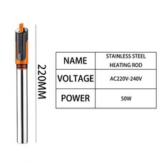 봉히터 온수히터 물데우기 수족관 가열 로드 스테인리스 스틸 다이빙 어항 자동 항온 220V 50Hz-50 500W, [00] 220V-50W