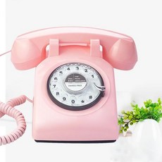 [포르르] 텔팔 레트로 싱글 라인 유선 데스크 전화 클래식 빈티지 로터리 다이얼 핸즈 무료 전화기 / 사무실 호텔 노인용 앤티크 선물 (블랙), 핑크